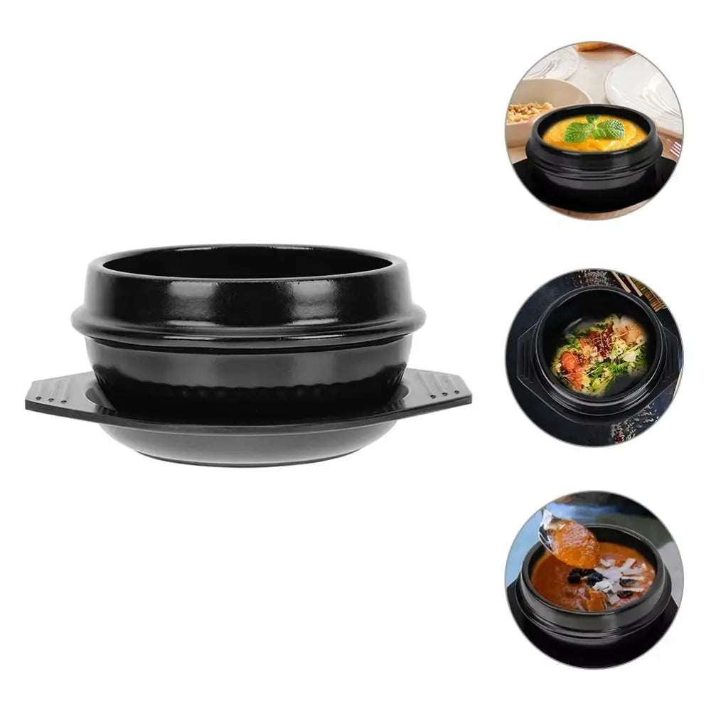 Cazuela de 16cm de tamaño, olla de arcilla resistente al calor con bandeja, olla de piedra coreana, olla de sopa de cerámica antiadherente antiescaldaduras para el hogar