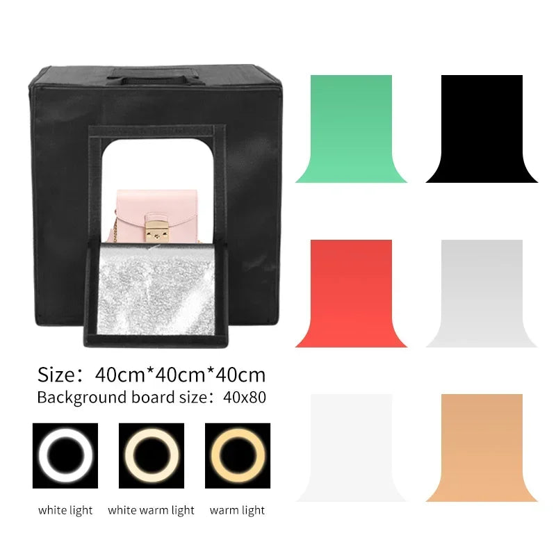 Caja de estudio fotográfico, caja de luz portátil para disparar en mesa, telón de fondo de PVC, tienda de fotografía, Softbox, conjunto de exhibición de 30/40/45/65/80cm