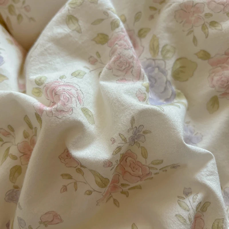 Juegos de funda nórdica de algodón lavado, juego de cama con estampado de flores individual/Queen/king, estilo princesa, funda de couette de 220x240 con encaje