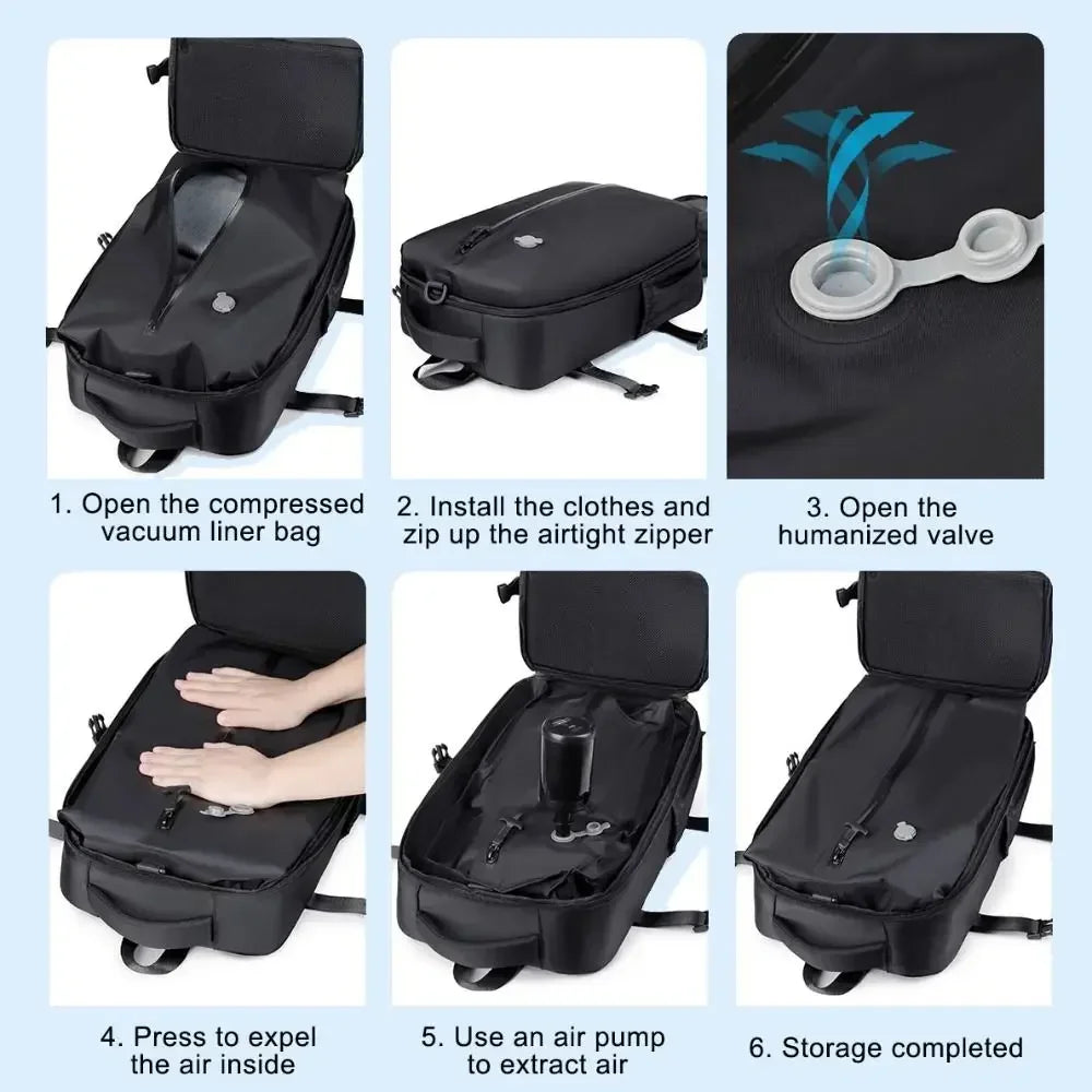Mochila de compresión al vacío para hombre, mochila para ordenador portátil, mochila de viaje al vacío para senderismo, mochila Ryanair, bolsa de cabina de 46x30x20