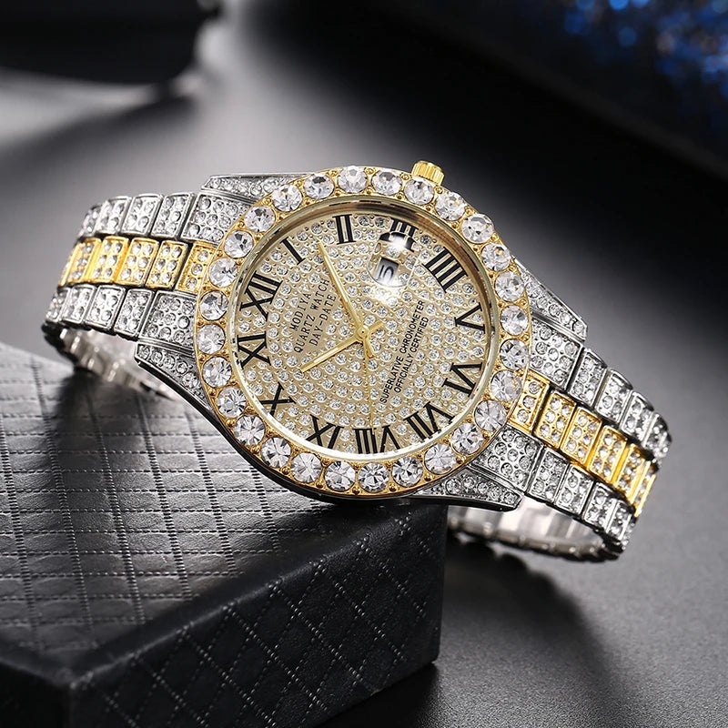 Reloj de lujo para mujer con sensación de alta gama, calendario moderno y moderno, cielo estrellado romano, reloj de cuarzo con tachuelas de diamantes