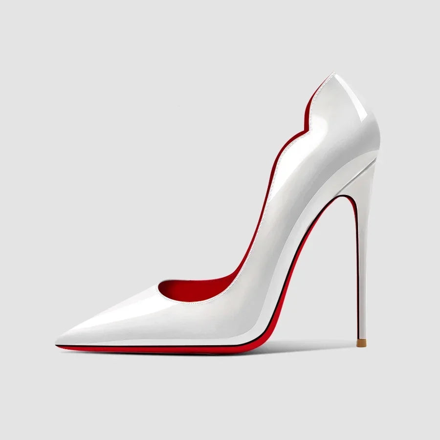 Nuevos tacones altos negros puntiagudos de 12 cm para mujer, tacones delgados con temperamento sexy, boca poco profunda, zapatos individuales con suela roja 34-46