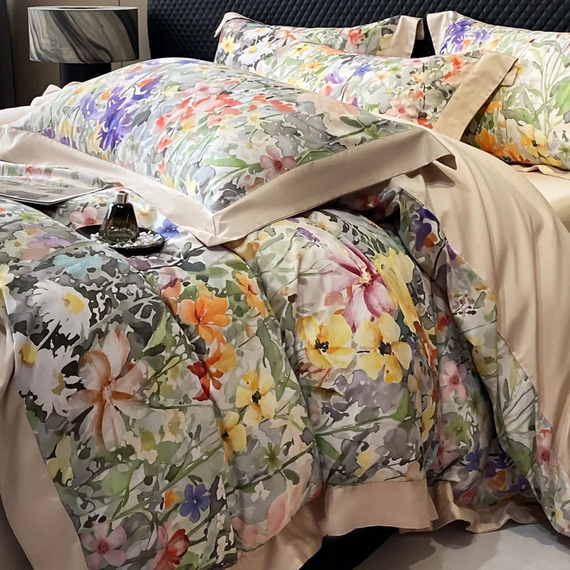 Juego de ropa de cama de lujo para Hotel, funda de edredón con bordado de Color sólido, Sábana plana/ajustada, fundas de almohada, tamaño Queen y King, 100% algodón
