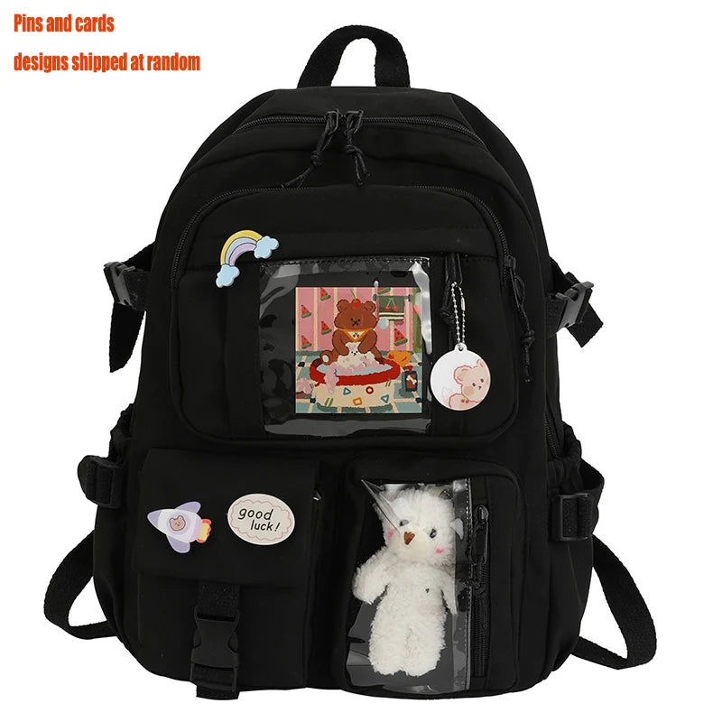 Mochilas bonitas para mujer, mochila escolar de nailon con múltiples bolsillos impermeable para estudiantes y niñas, mochila Kawaii para ordenador portátil, Mochilas