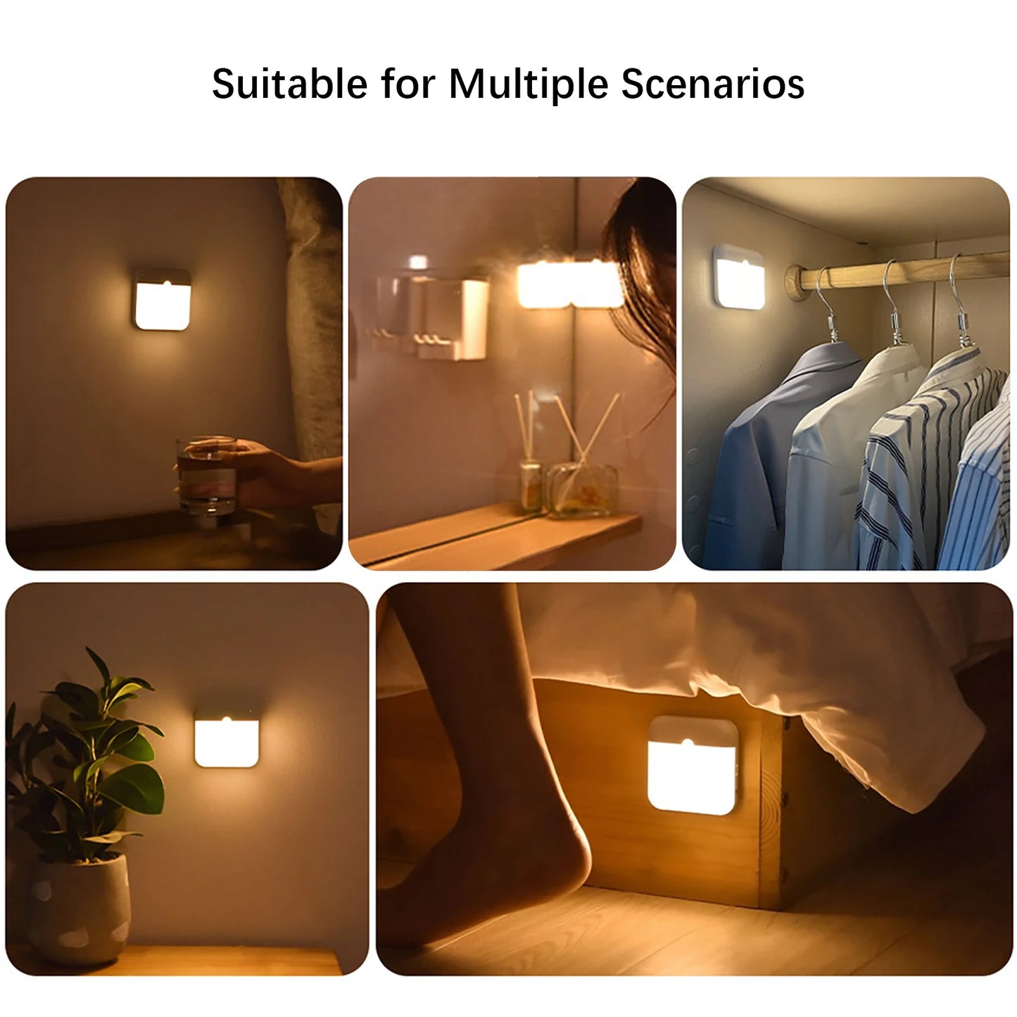 Luz nocturna inalámbrica LED, lámpara de pared recargable con sensor de movimiento humano, para acampar, escaleras de verano, armario, cocina, inodoro