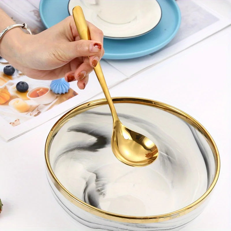 Cucharas grandes de acero inoxidable dorado, para olla caliente, sopa, gachas, asas largas, utensilios elegantes de cocina y comedor, cuchara, 2 uds.