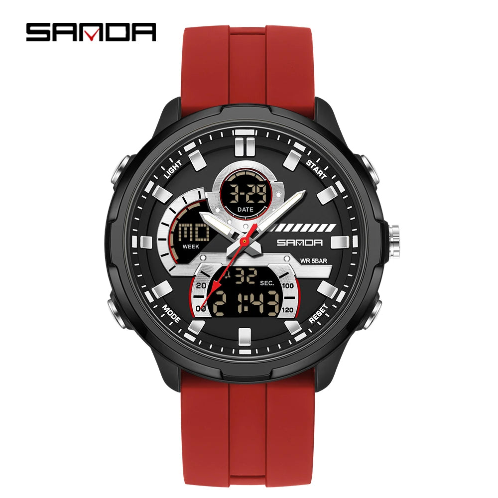Reloj electrónico de cuarzo SNADA para hombre con pantalla Dual deportivo multifuncional LED resistente al agua reloj electrónico de cuarzo para hombre 9077