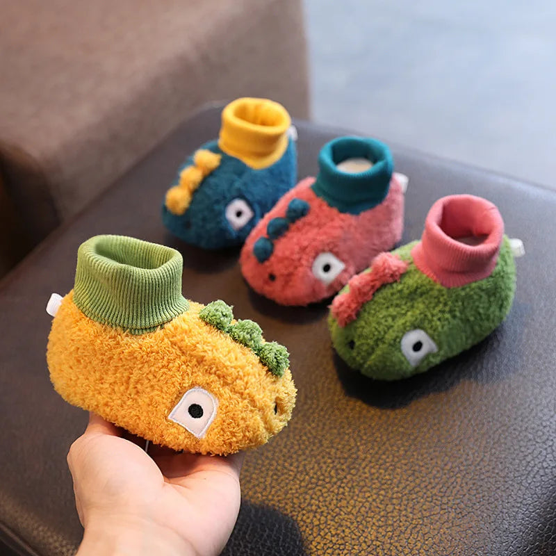 Zapatillas de algodón para bebé de 1 a 3 años, 2 hombres, Otoño/Invierno, antideslizantes para interiores, zapatos de algodón de felpa para niños, bolso con tacón para el hogar