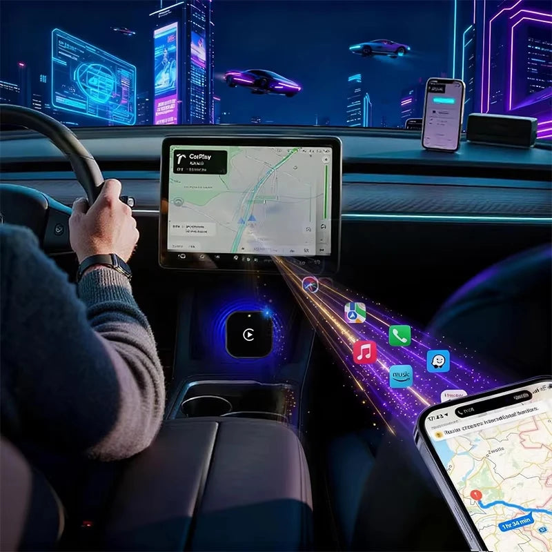 Adaptador Inalámbrico CarPlay 2 en 1, Plug-and-Play para iPhone 6 y Android 11 o superiores, Adaptador para Auto con Puerto USB/USB-C, Accesorio para Auto