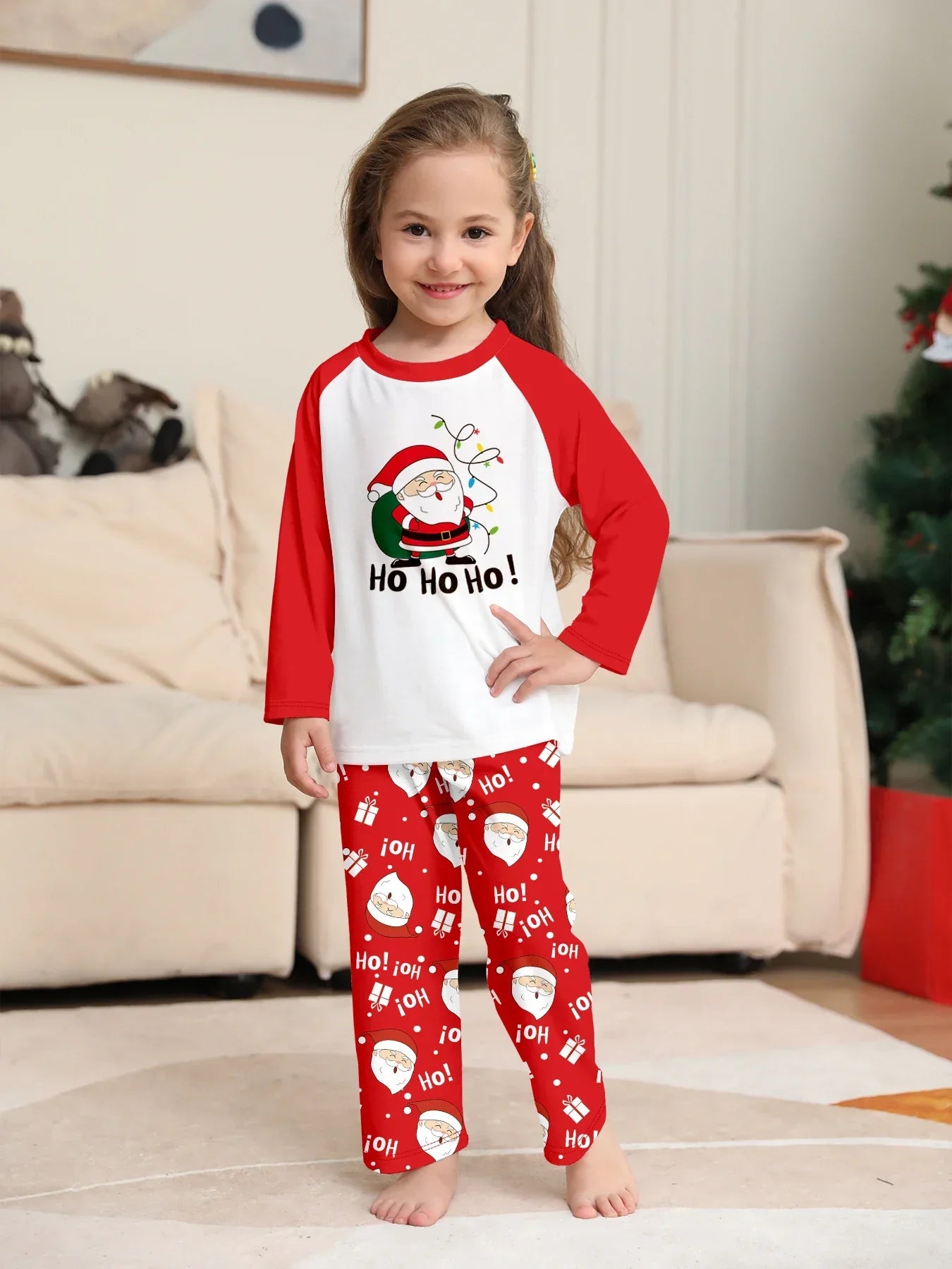 Nuevo pijama navideño con apariencia familiar, estampado de Papá Noel, trajes a juego para madre, padre y niños, traje holgado bonito de 2 piezas, ropa de dormir, ropa de Navidad