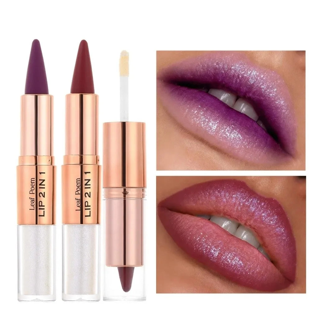 Delineador de Labios 2 en 1 de Doble Punta, Acabado Mate, Antiadherente, Resistente al Agua, Punta Cónica, Delineador de Labios de Larga Duración con Efecto Degradado