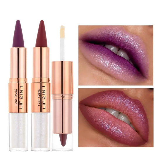 Delineador de Labios 2 en 1 de Doble Punta, Acabado Mate, Antiadherente, Resistente al Agua, Punta Cónica, Delineador de Labios de Larga Duración con Efecto Degradado