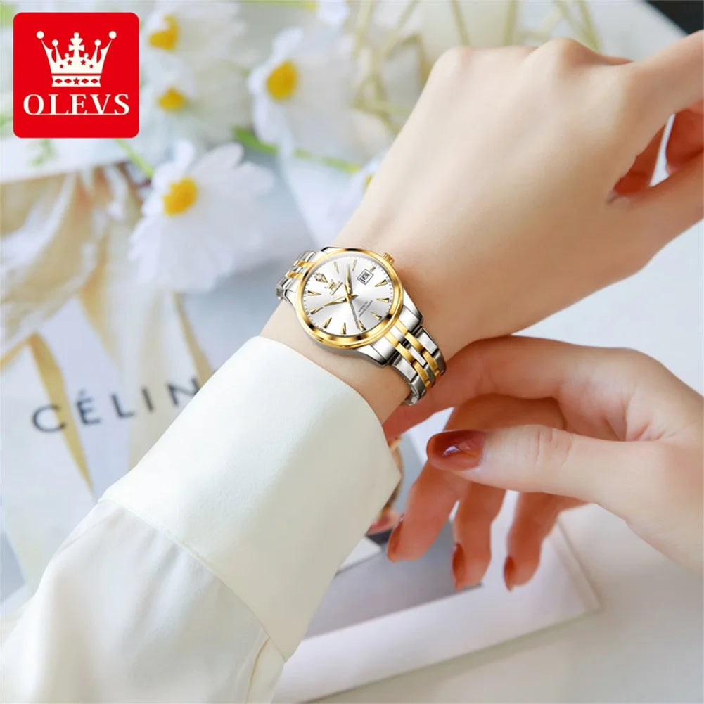 OLEVS-Reloj de cuarzo para mujer, cronógrafo sencillo, elegante y Original, resistente al agua, luminoso, con fecha, caja de regalo roja