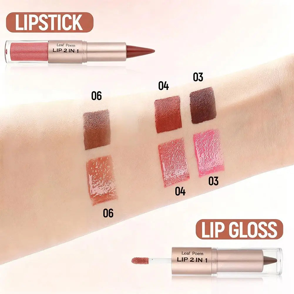 Delineador de Labios 2 en 1 con Diseño de Espejo Mate de Doble Punta, Resistente al Agua, Antiadherente, Color Marrón Nude, Degradado Cónico