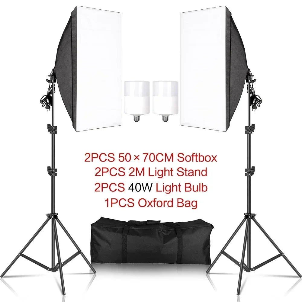 Kit de iluminación Softbox de 20w/30w/40w, Kit de iluminación de fotografía continua, bombilla E27, equipo de luces de estudio fotográfico para sesión de fotos