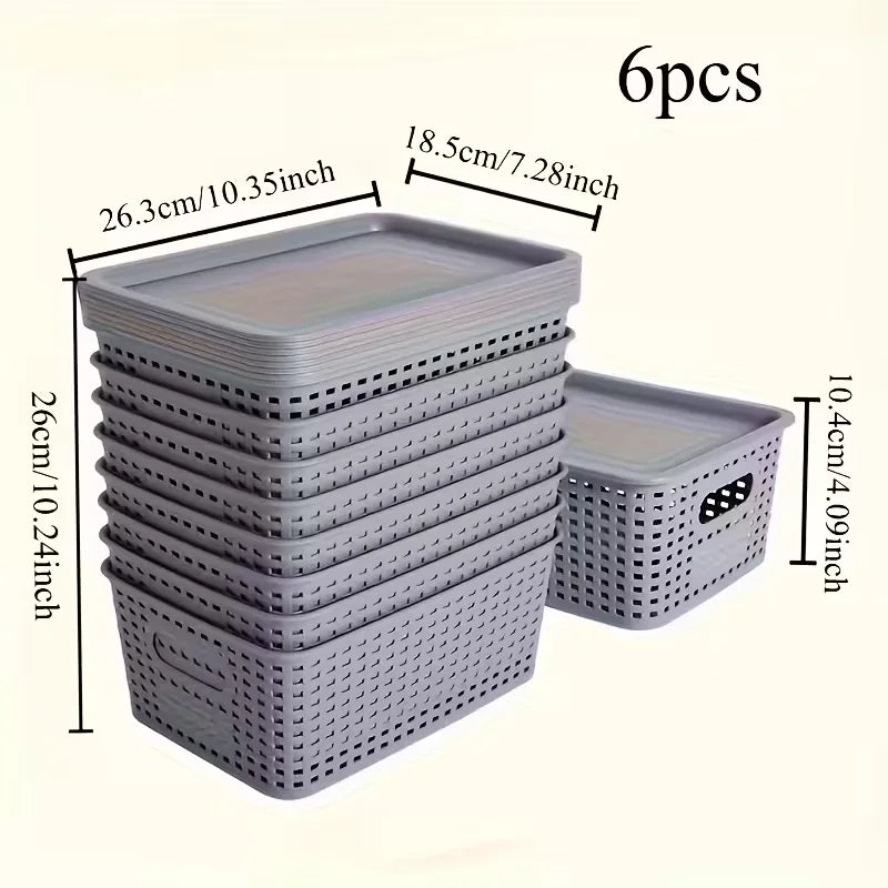 6 cajas de almacenamiento apilables con tapas, contenedor de estante de almacenamiento que ahorra espacio, adecuado para el hogar, la oficina, el dormitorio perfecto para uso doméstico
