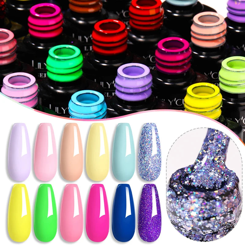 LILYCUTE-esmalte en Gel para uñas, barniz semipermanente para manicura, con LED UV, 129 colores, 7ML