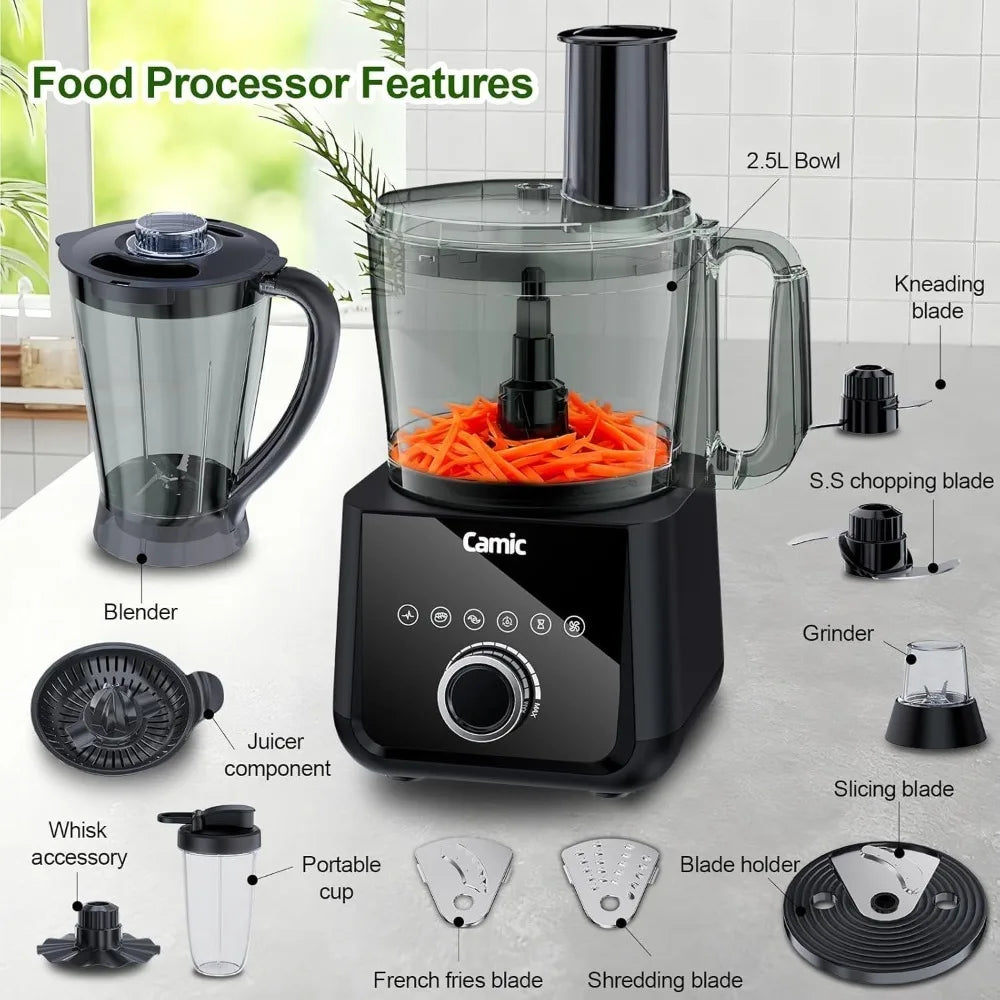 Procesador de Alimentos y Licuadora de 600W para Cocina Doméstica con 6 Programas Preestablecidos para Mezclar, Moler, Triturar, Rebanar, Picar Masa y Hielo
