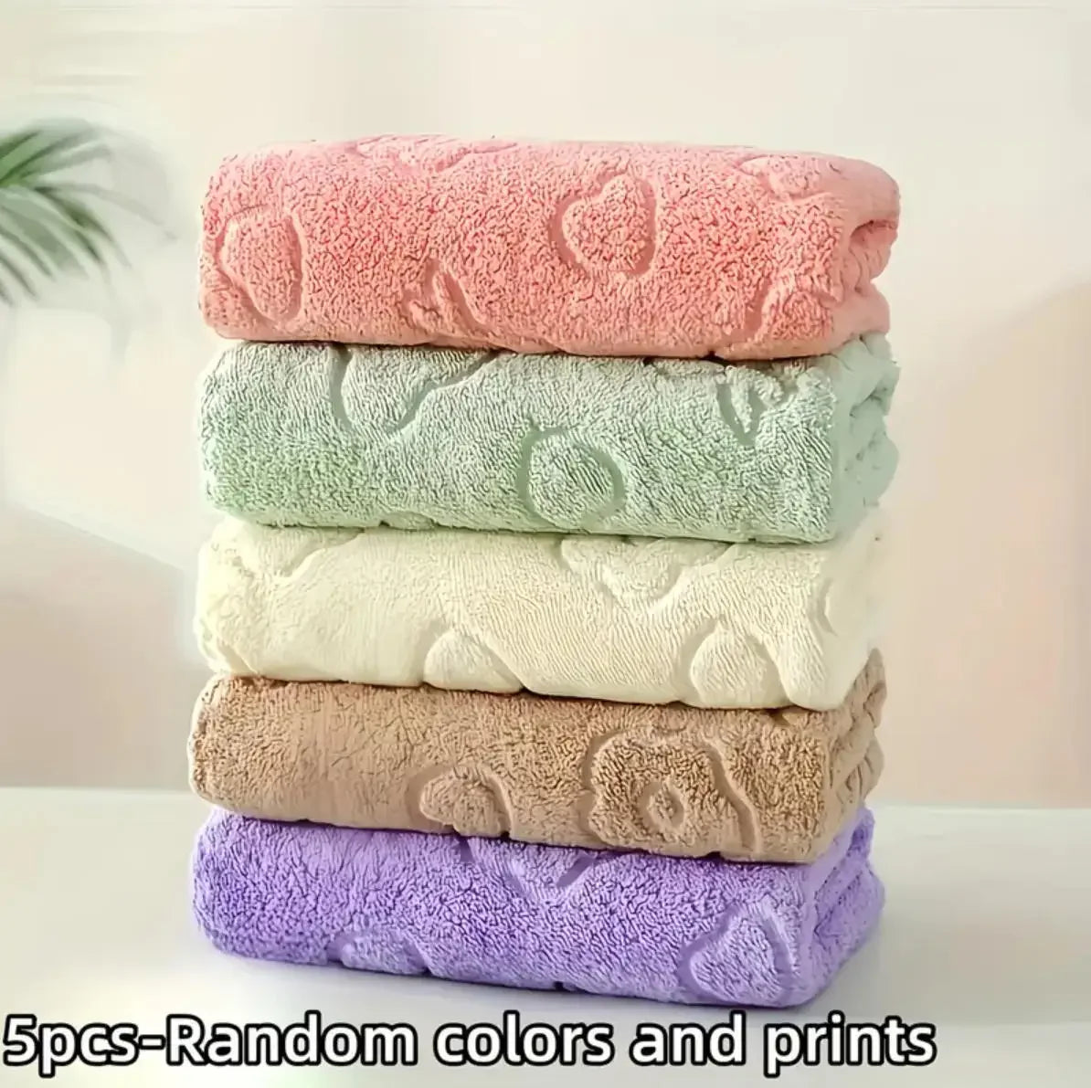 Juego de 5 Toallas de Baño de Felpa de Coral Suave y Absorbente de Secado Rápido, Diseño Divertido y Bonito, Toallas Faciales para el Hogar