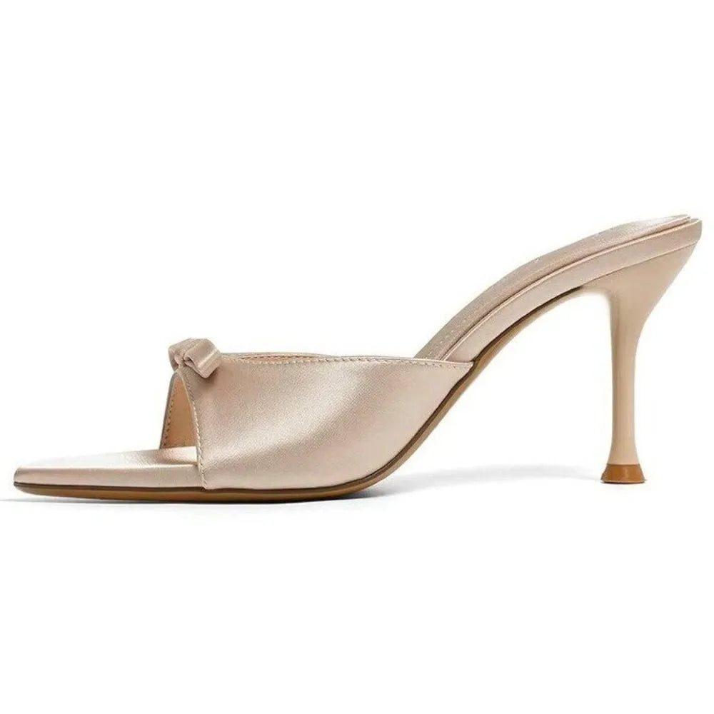 Sandalias de tacón alto y fino para mujer, de satén, con lazo de mariposa, para verano, elegantes, sexys, para fiesta