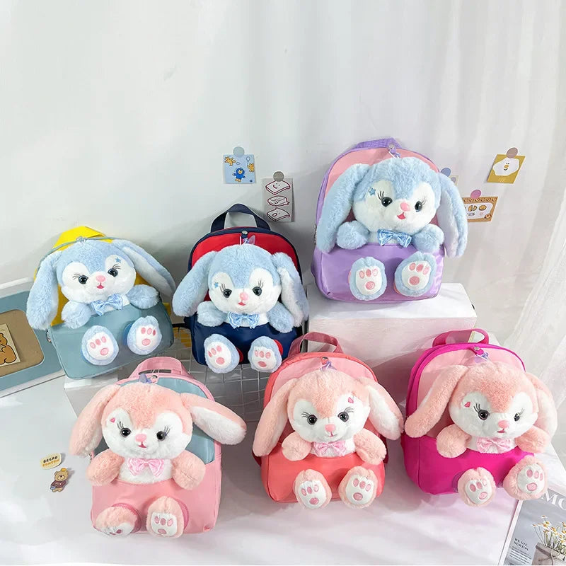 Mochila de jardín de infantes de dibujos animados, mochila escolar para niños, Linda mochila de muñeca de conejo de felpa, nueva