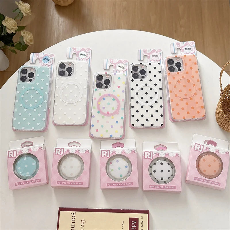 Funda de teléfono magnética Simple de lunares para iPhone 16 Pro 15 14 Pro Max 15 funda Promax con soporte Magsafe fundas bonitas a prueba de golpes