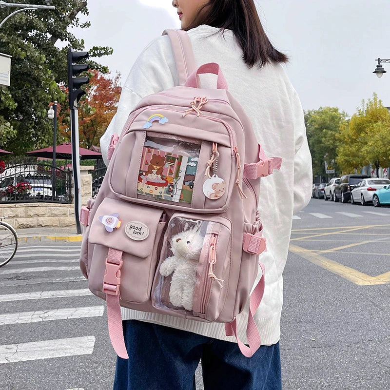 Mochilas bonitas para mujer, mochila escolar de nailon con múltiples bolsillos impermeable para estudiantes y niñas, mochila Kawaii para ordenador portátil, Mochilas