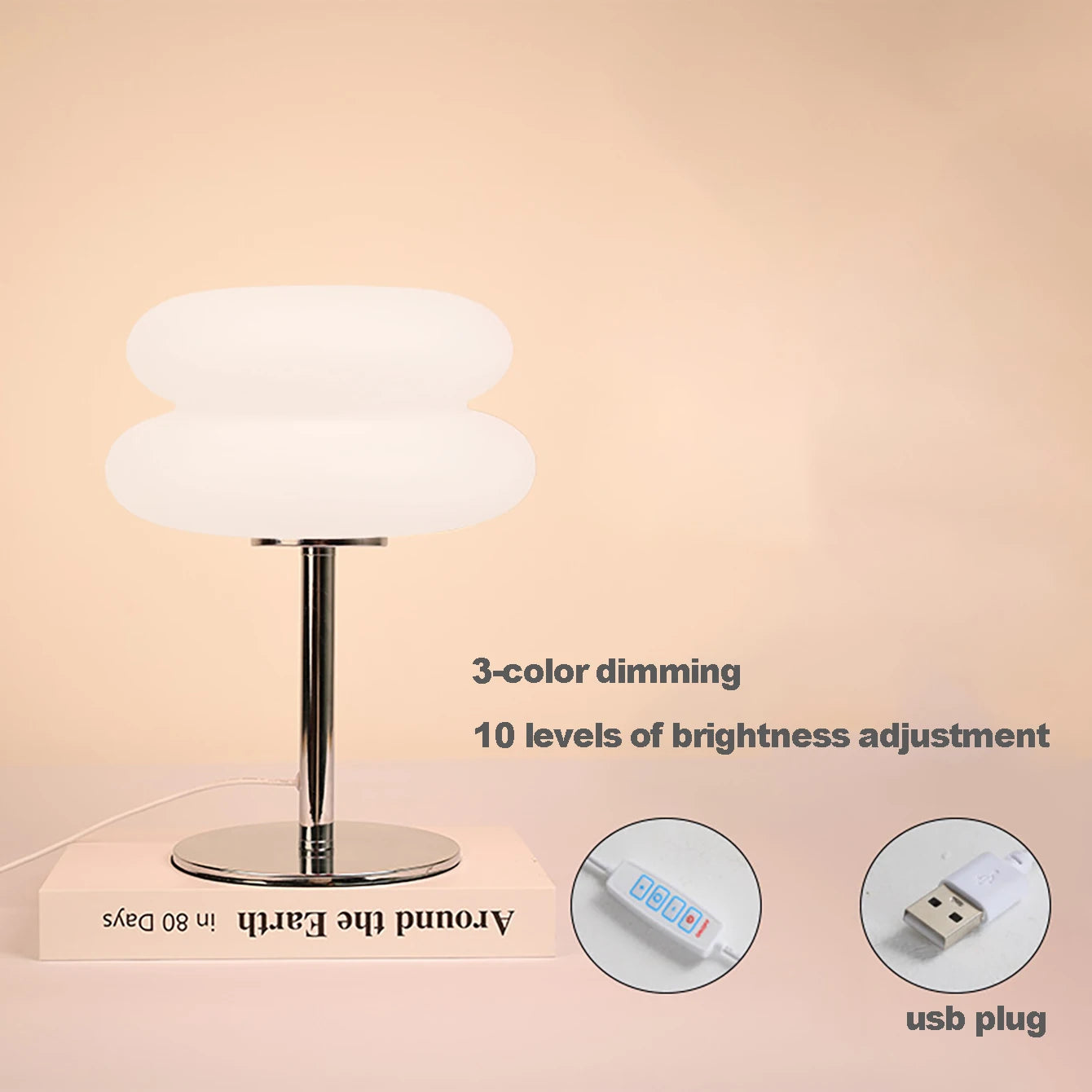 Lámpara de mesa, lámparas de dormitorio, enchufe USB, lámpara de mesa LED con forma de seta, iluminación ambiental para sala de estar y comedor (no de vidrio)