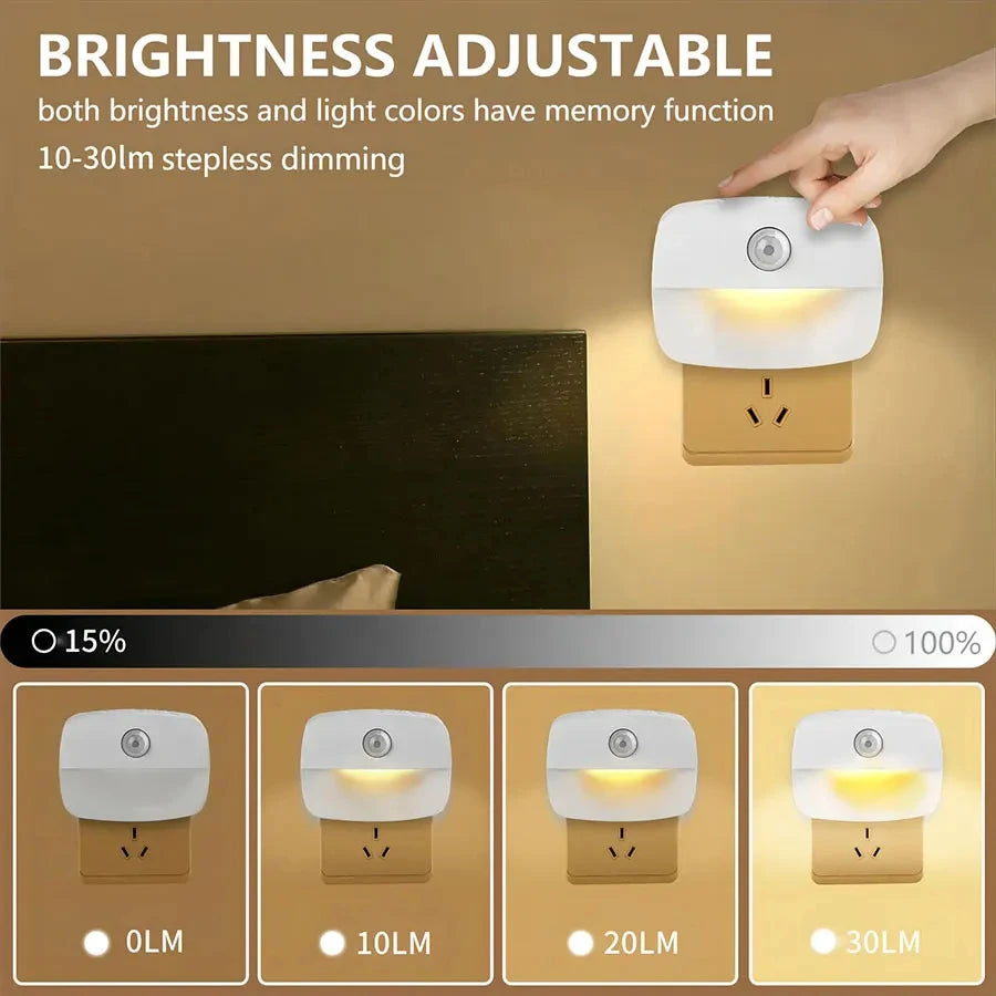 Luz LED nocturna con enchufe UE EE. UU., luz con Sensor de movimiento inteligente, lámpara de pared de 220V para el hogar, pasillo, escalera, cocina, dormitorio, lámpara de noche
