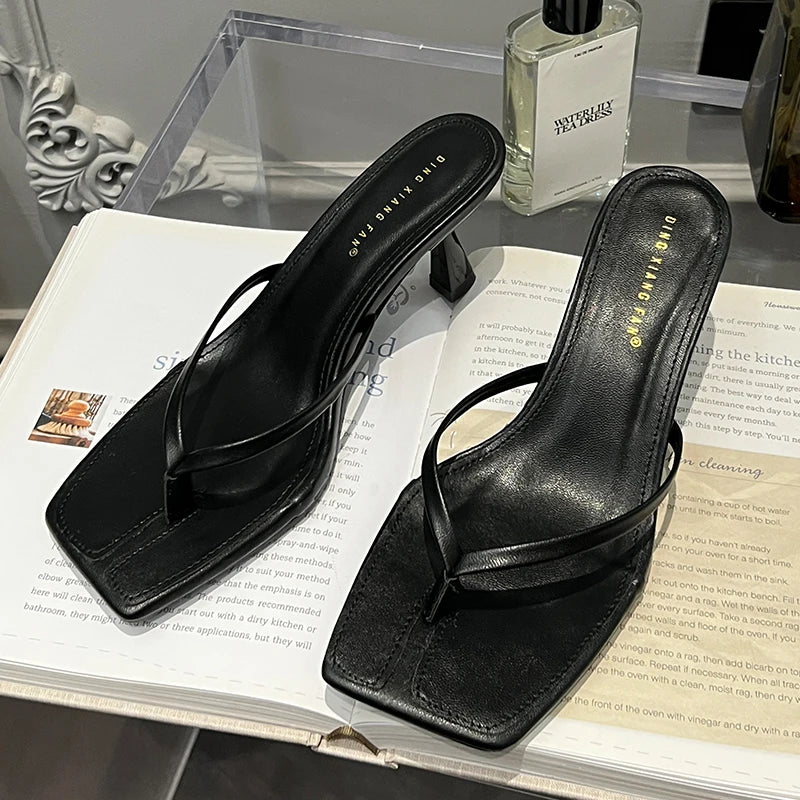Sandalias de tacón sexis de verano para mujer, zapatos deslizantes para mujer, zapatos de tacón a la moda para mujer, chanclas, zapatillas de tacón alto de lujo