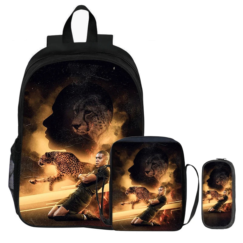 M-Mbappe-Conjunto de 3 uds de mochilas para niños, bolso de hombro para estudiantes, bolsas para lápices, mochila de estrella del fútbol, el mejor regalo