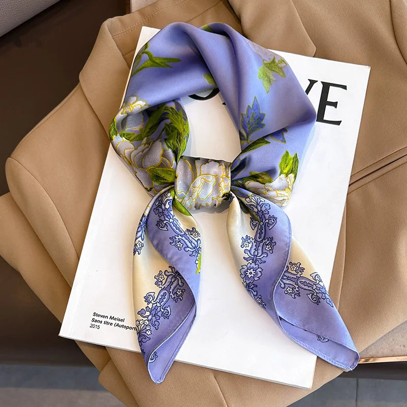 Bufanda cuadrada de seda a cuadros para mujer, banda de satén para el pelo, suave para el trabajo, Hijab, Foulard para la cabeza, 2021