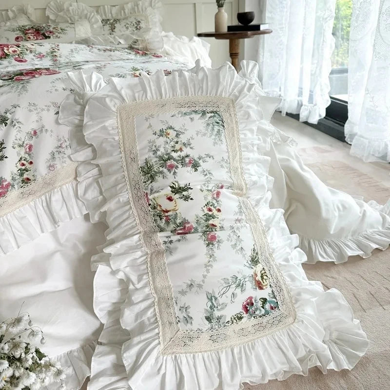 Juego de fundas de edredón con volantes, de 3 piezas ropa de cama, Floral, 100% algodón, blanco, 2 fundas de almohada, US/UK, Super King size