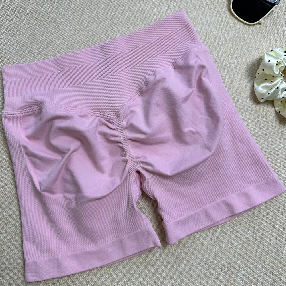 Pantalones cortos deportivos para mujer, pantalones cortos de gimnasio con banda baja acanalada de 4,5 ", mallas sin costuras para entrenamiento y Yoga