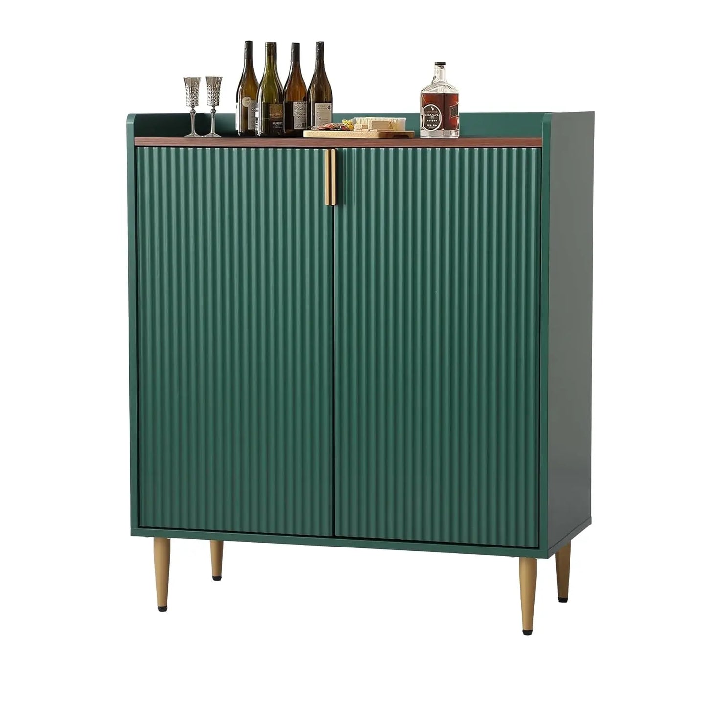 Mueble Bar para Café Verde, Mueble Buffet de 37 Pulgadas con Textura Acanalada, Mueble para Licores con Botelleros para el Hogar, Personalizable