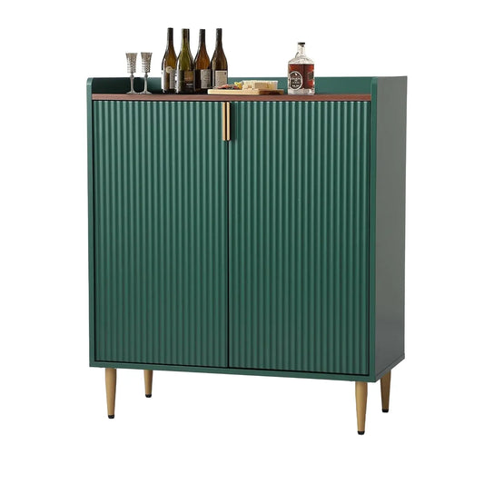 Mueble Bar para Café Verde, Mueble Buffet de 37 Pulgadas con Textura Acanalada, Mueble para Licores con Botelleros para el Hogar, Personalizable