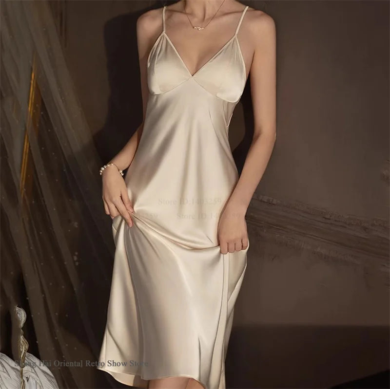 Elegante Conjunto de Bata Larga para Mujer, Lencería Sexy, Ropa de Dormir, Kimono Holgado, Bata de Baño, Vestido de Casa de Satén Sedoso, Ropa de Estar