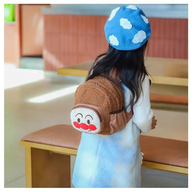 Mochila de gran capacidad de felpa Anpanman Baikinman de 24Cm, mochila de viaje para estudiantes con cremallera de metal y modelo de dibujos animados, correa ajustable para el hombro