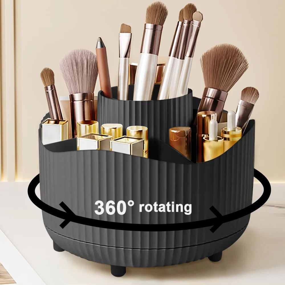 360 °   Caja de almacenamiento giratoria para maquillaje, organizador de maquillaje de escritorio, soporte para brochas cosméticas, soporte para lápiz de cejas y labios, contenedor de joyas