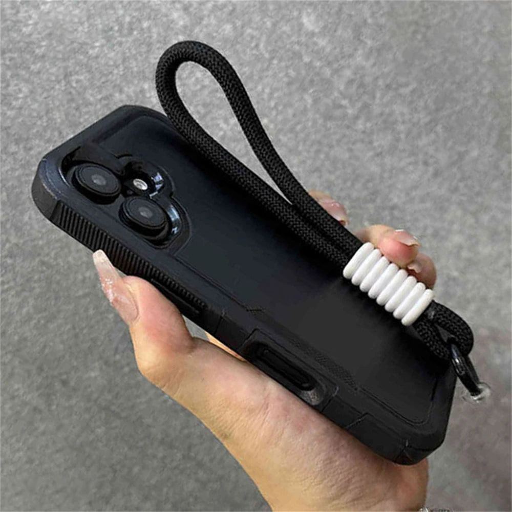 Armadura de parachoques híbrida de lujo, pulsera, correa para muñeca, cordón, funda de teléfono para iPhone 17 16 11 12 13 14 15 Pro Max XR, funda a prueba de golpes