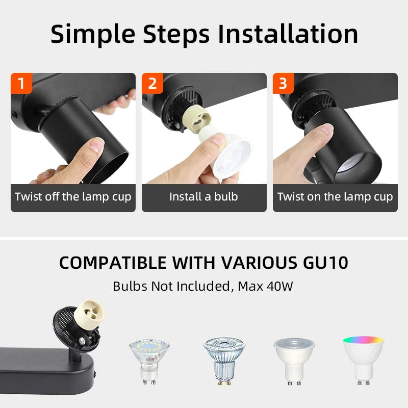 Lámpara de techo, luz de pista LED para dormitorio, pasillo, tienda, lámpara superior, bombilla GU10, iluminación de repuesto, focos LED ajustables