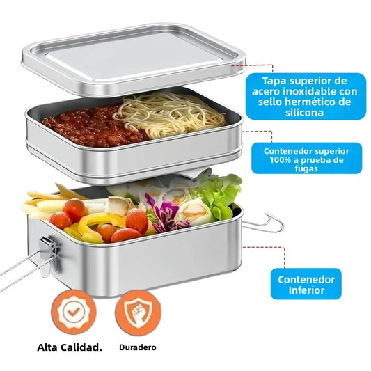 Lonchera de Acero Inoxidable 304, Hermética y a Prueba de Fugas, Bento Box de 1/2 Capas, Contenedores para Almacenamiento de Alimentos con Cierre para Adultos