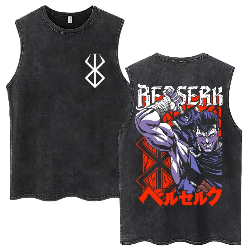 Camisetas sin mangas Harajuku lavadas de Anime Berserk Guts, camisetas Retro de Manga Gatsu Griffith Zodd, camisetas sin mangas, Camiseta de algodón Unisex de gran tamaño