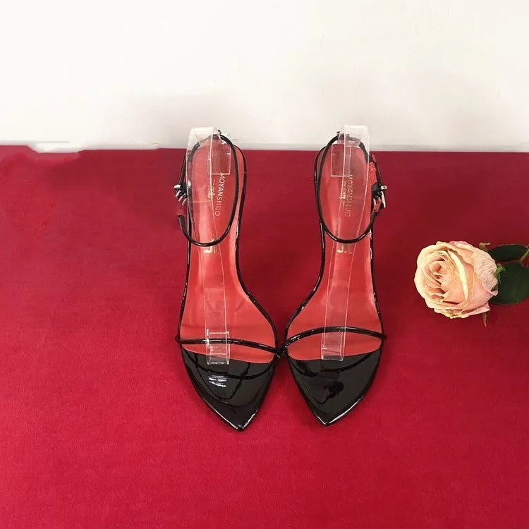Sandalias ultra delgadas de tacón alto con una correa y cordones, pulsera Sexy de talla grande, sandalias euroamericanas de aguja para mujer