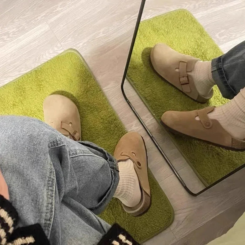Zapatillas planas de gamuza sintética marrón estilo Birken Retro de verano, zapatillas de plataforma con punta redonda a la moda, chanclas de corcho de suela blanda para mujer al aire libre