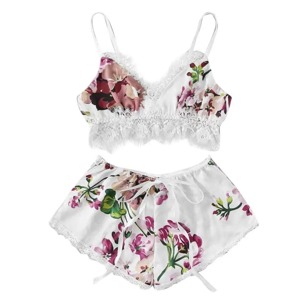 Conjunto de lencería sexy de encaje para mujer, camisola con estampado floral y correa de encaje, ropa de dormir sexy para mayor comodidad y seducción, 2 uds.