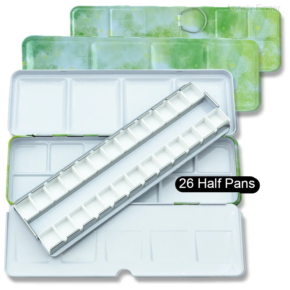 Caja de paleta de estaño de acuarela de Metal vacía con 14/26/52 Uds. Medias sartenes de acuarela vacías desmontables para paleta de acuarelas de viaje DIY