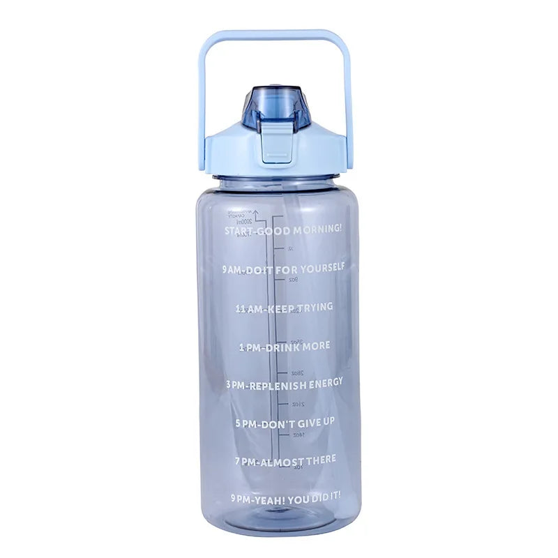 Botella de agua de plástico con pajita de 2 litros, botella grande portátil de viaje para niñas, taza grande para deportes, Fitness y bicicleta