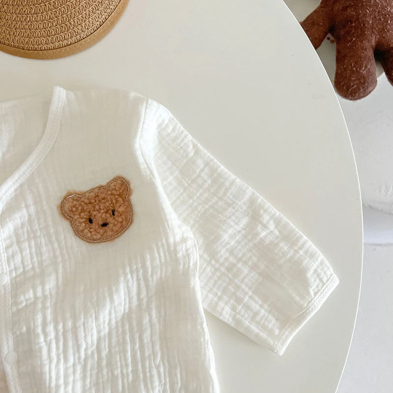 Mono de muselina para bebé, abrigo, sombrero, oso, conjunto de ropa de verano para bebé, abrigo para niño, pelele, traje blanco para niño pequeño, ropa infantil 0-3T, 3 uds.