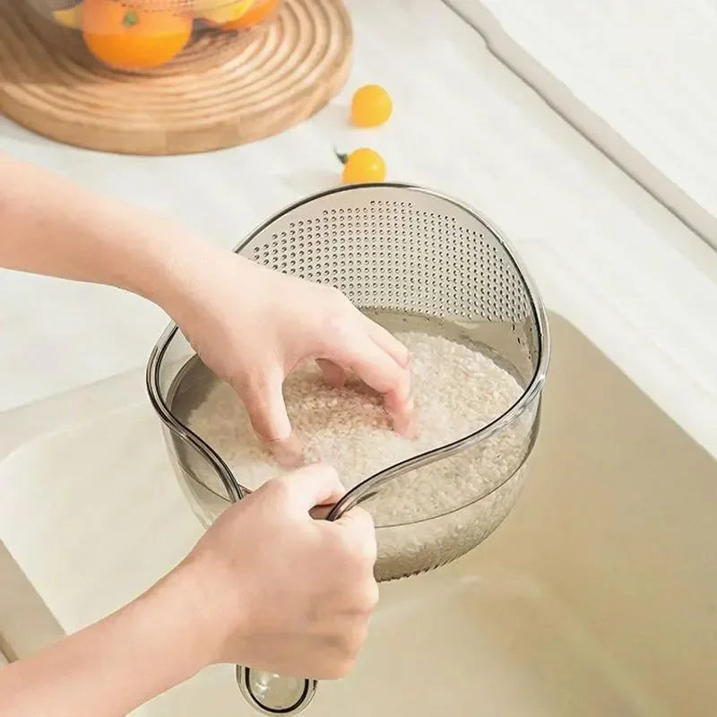Dispositivo de lavado de cocina, filtro de lavado de arroz, lavabo de enjuague de arroz, cesta de drenaje para el hogar, fregadero de basón de fruta con mango